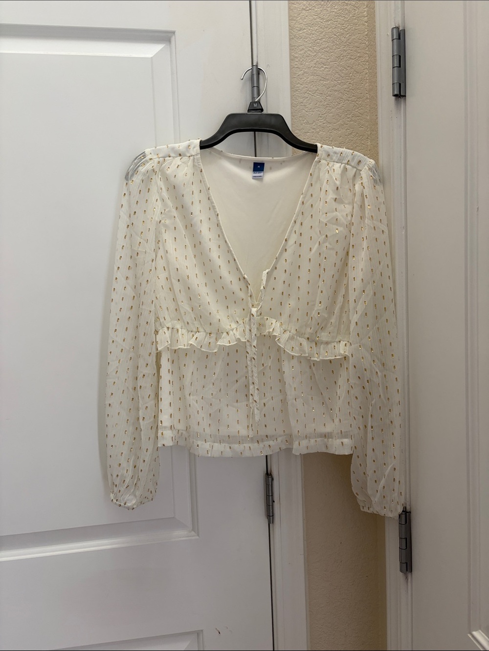 Old Navy Cream Sheer Blouse with Gold Dot Accent